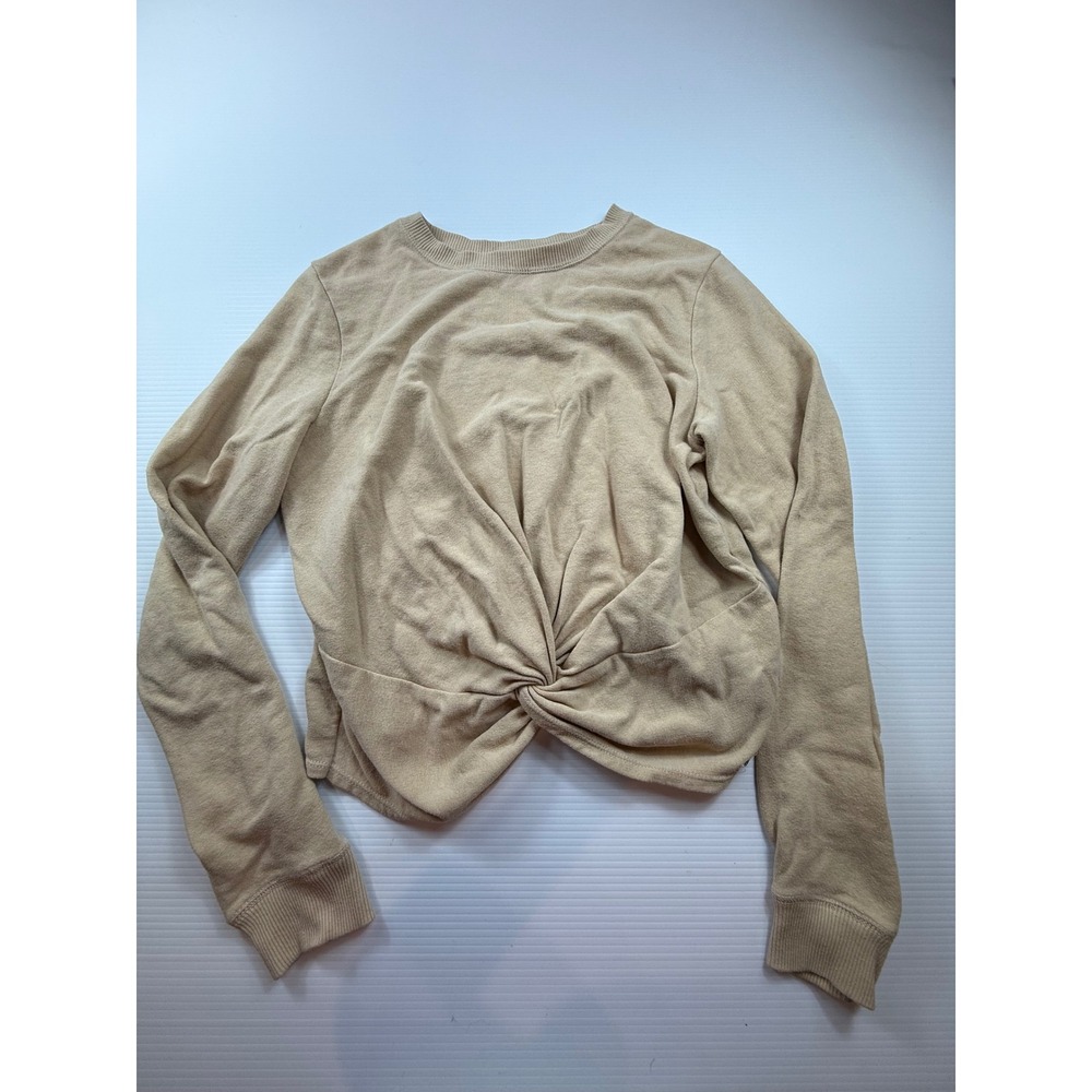 Hollister Womens Large Tan Beige Twist Front Cropped Sweatshirt Long Sleeve Crew